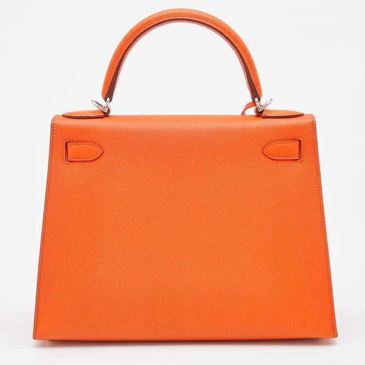 Pre Owned Hermes Feu Epsom Leather Palladium Finish Kelly Sellier 28 Bag