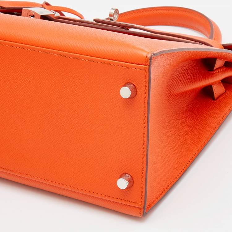 Pre Owned Hermes Feu Epsom Leather Palladium Finish Kelly Sellier 28 Bag