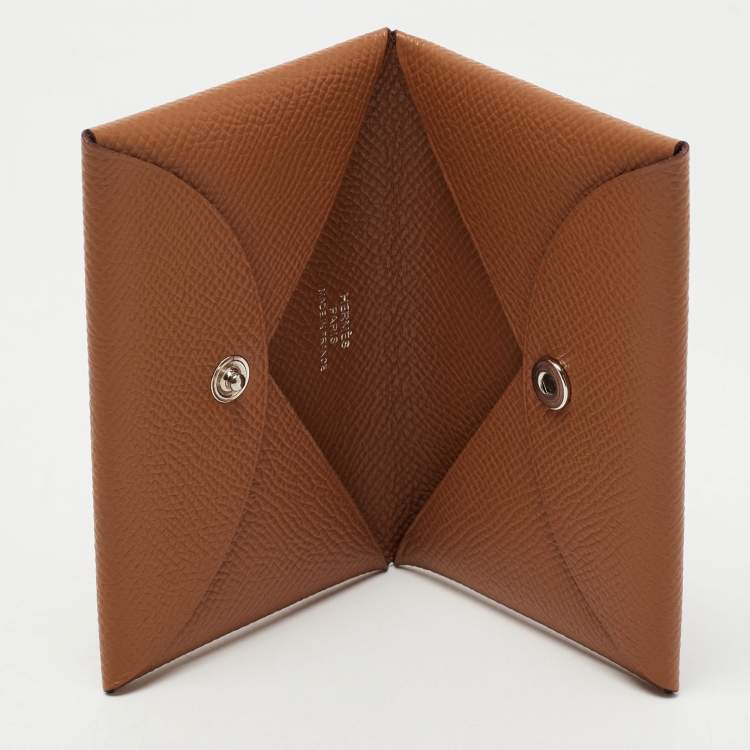 Pre Owned Hermes Gold Epsom Leather Calvi Card Holder
