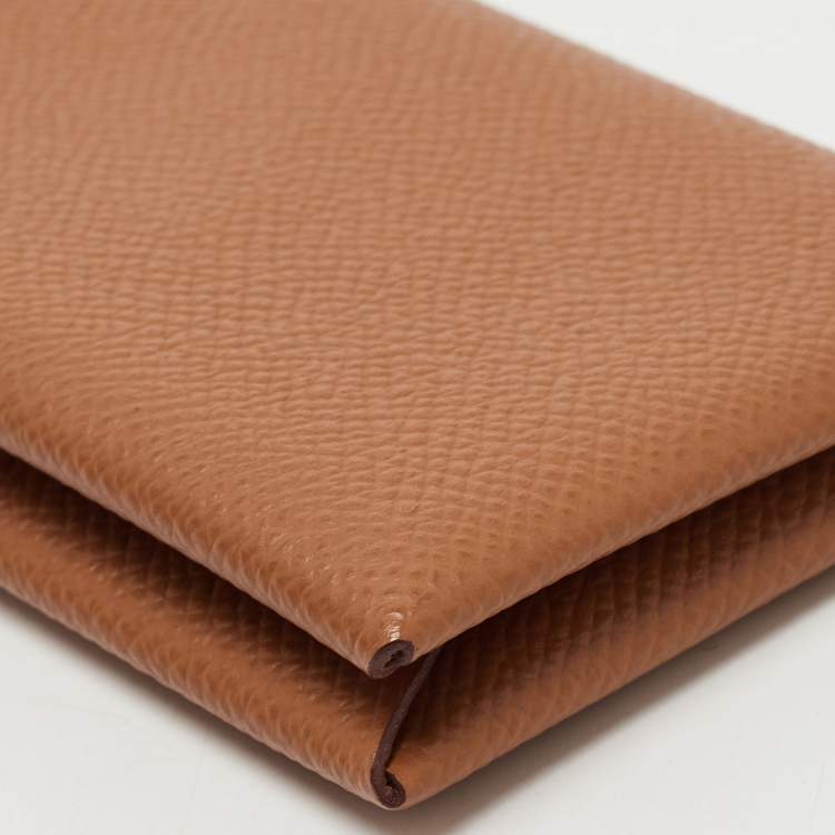 Pre Owned Hermes Gold Epsom Leather Calvi Card Holder