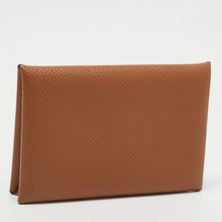 Pre Owned Hermes Gold Epsom Leather Calvi Card Holder