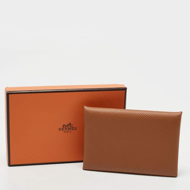 Pre Owned Hermes Gold Epsom Leather Calvi Card Holder