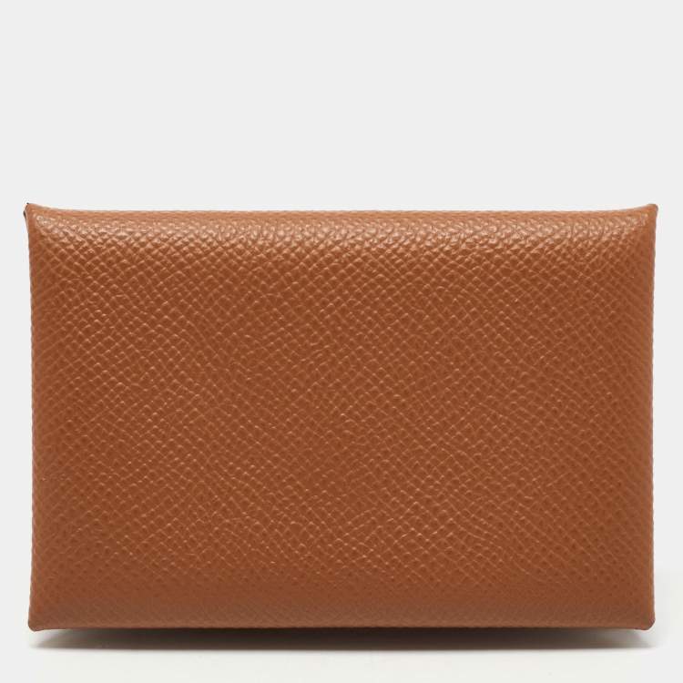 Pre Owned Hermes Gold Epsom Leather Calvi Card Holder