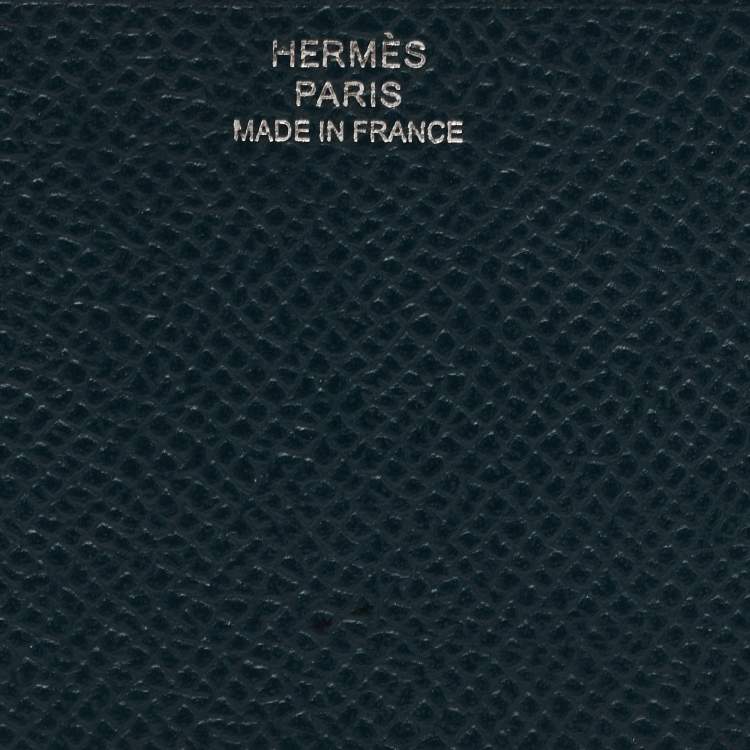 Pre Owned Hermes Bleu Nuit/Vert Cypres Epsom Leather Manhattan Card Holder 
