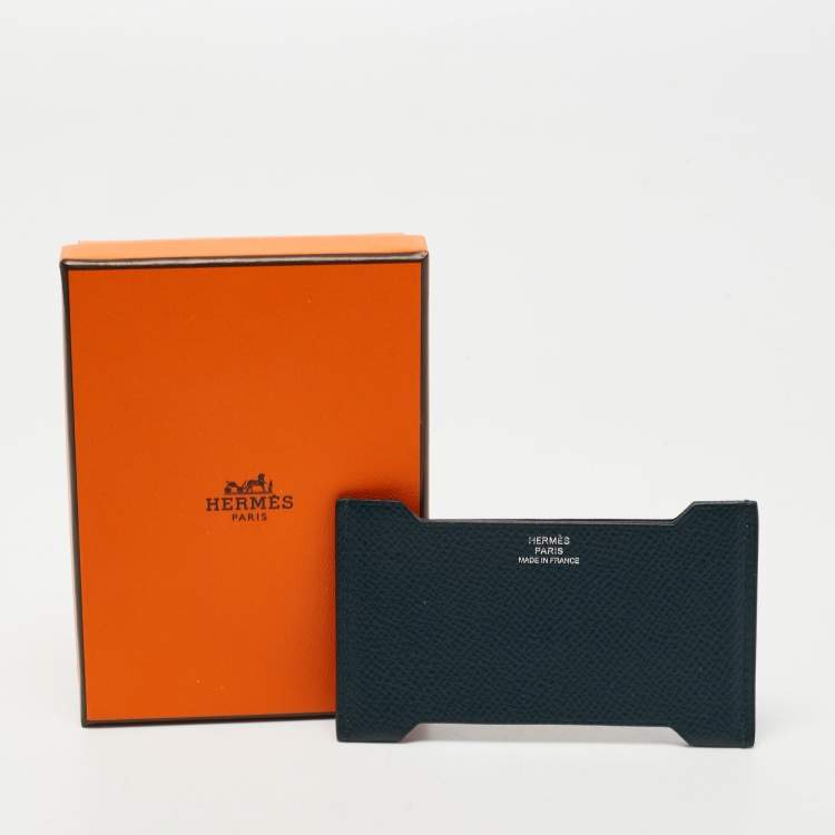 Pre Owned Hermes Bleu Nuit/Vert Cypres Epsom Leather Manhattan Card Holder 