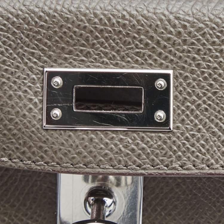 Pre Owned Hermès Etain Epsom Leather Palladium Finish Mini Kelly II Sellier 20 Bag