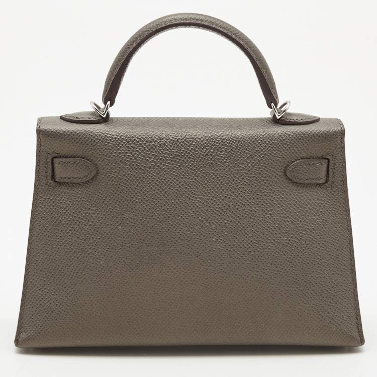 Pre Owned Hermès Etain Epsom Leather Palladium Finish Mini Kelly II Sellier 20 Bag