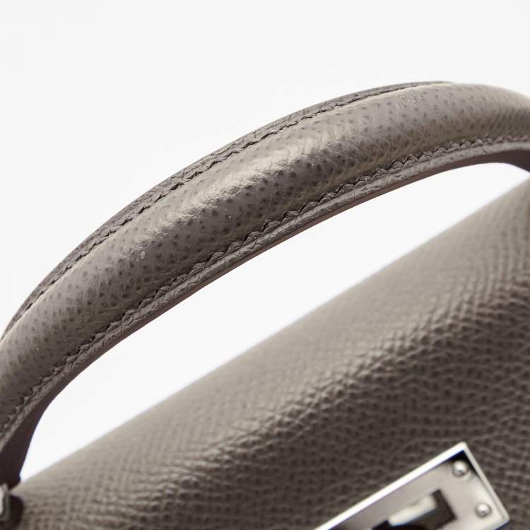 Pre Owned Hermès Etain Epsom Leather Palladium Finish Mini Kelly II Sellier 20 Bag