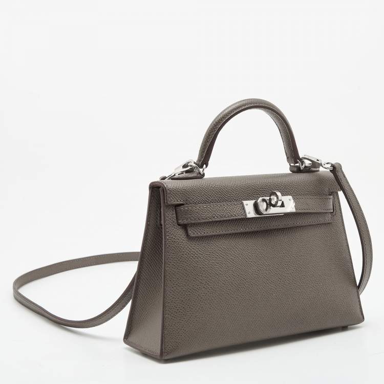 Pre Owned Hermès Etain Epsom Leather Palladium Finish Mini Kelly II Sellier 20 Bag