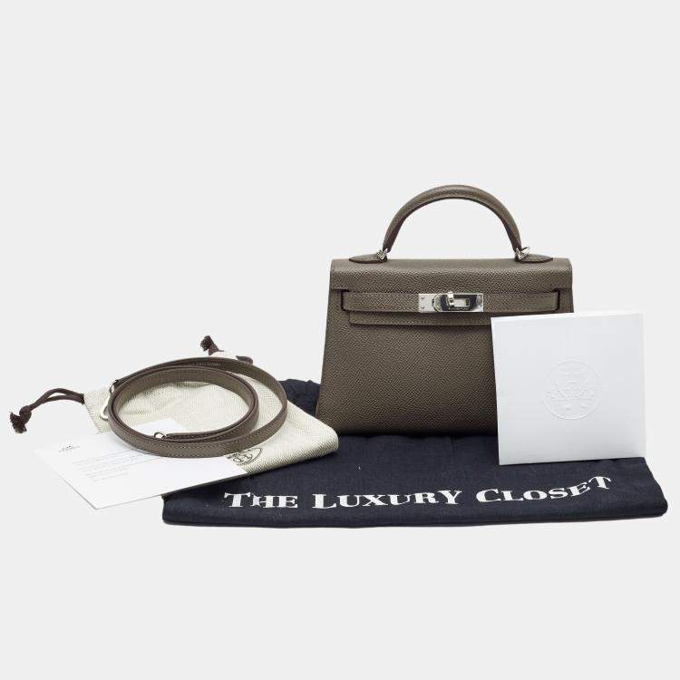 Pre Owned Hermès Etain Epsom Leather Palladium Finish Mini Kelly II Sellier 20 Bag