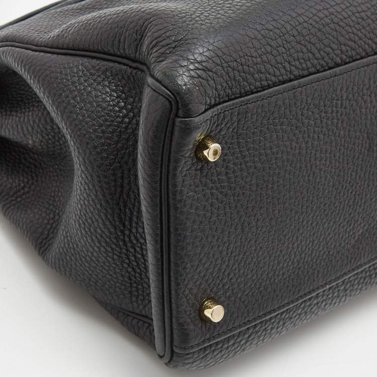 Pre Owned Hermes Black Fjord Leather Gold Finish Kelly Retourne 35 Bag
