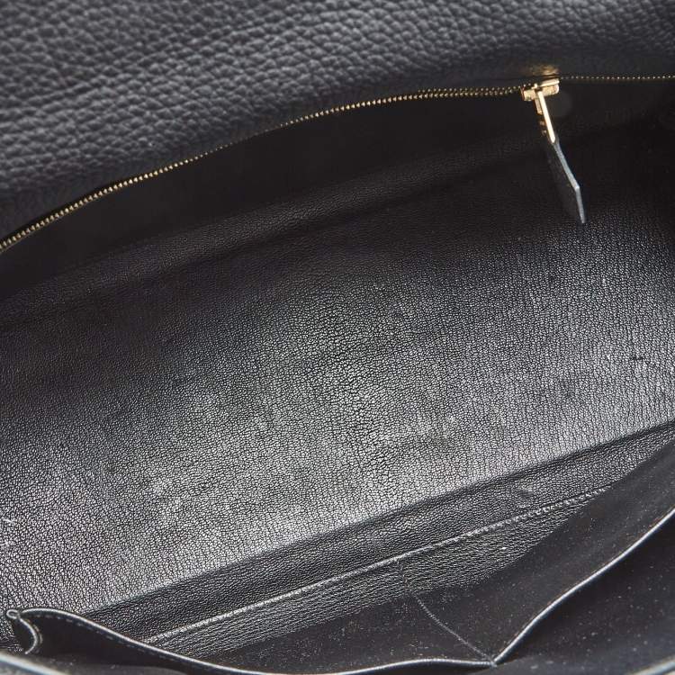 Pre Owned Hermes Black Fjord Leather Gold Finish Kelly Retourne 35 Bag
