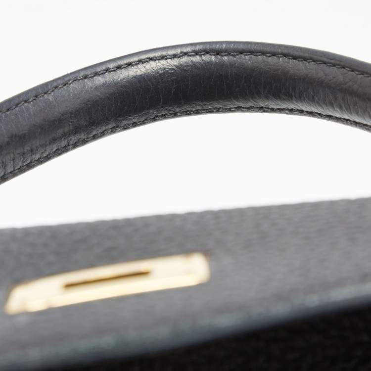 Pre Owned Hermes Black Fjord Leather Gold Finish Kelly Retourne 35 Bag