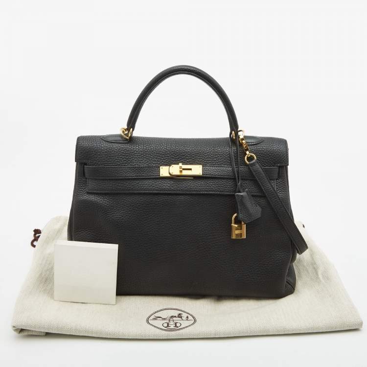 Pre Owned Hermes Black Fjord Leather Gold Finish Kelly Retourne 35 Bag