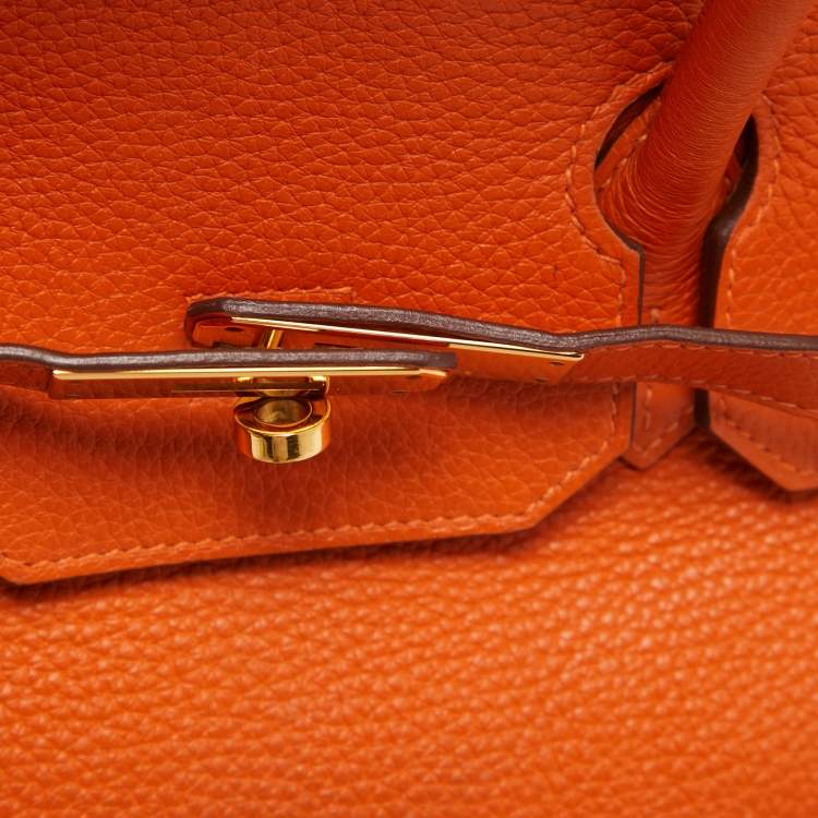 Pre Owned Hermes Orange Clemence Leather Gold Finish Birkin 35 Bag