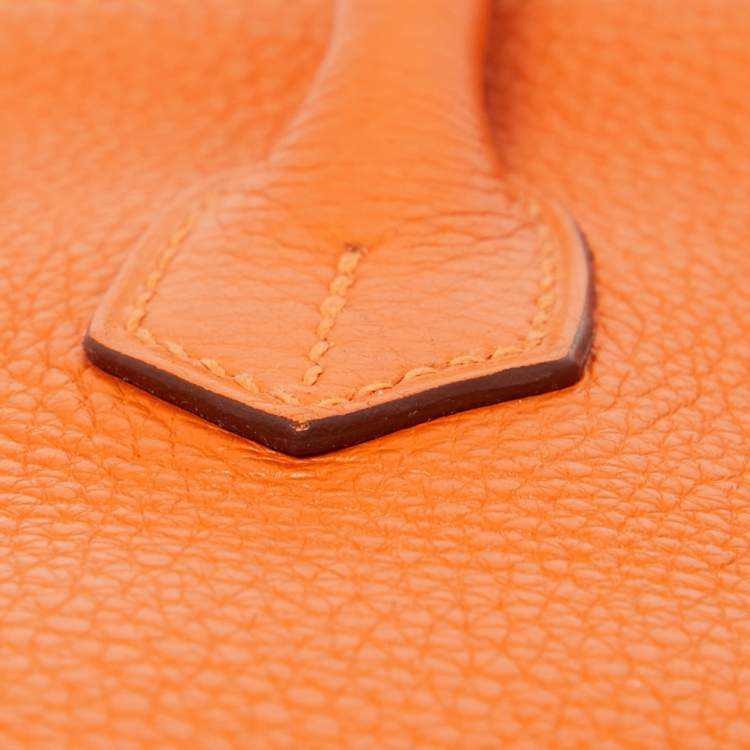Pre Owned Hermes Orange Clemence Leather Gold Finish Birkin 35 Bag