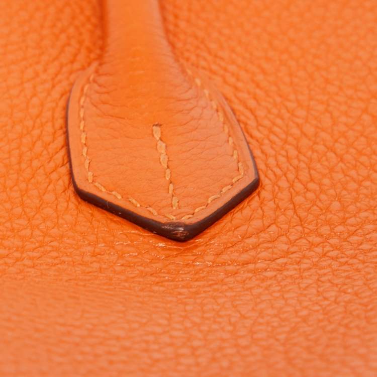 Pre Owned Hermes Orange Clemence Leather Gold Finish Birkin 35 Bag