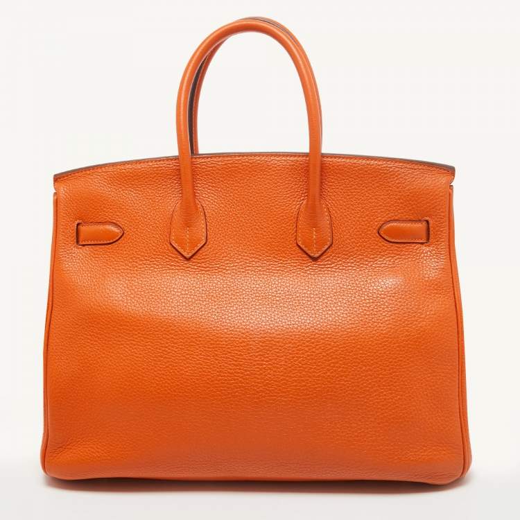 Pre Owned Hermes Orange Clemence Leather Gold Finish Birkin 35 Bag