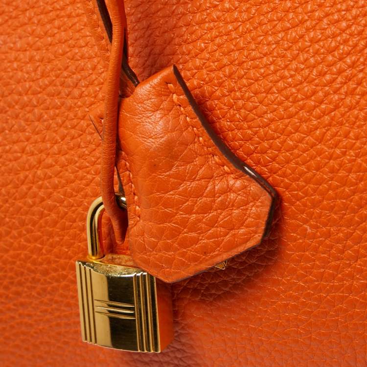 Pre Owned Hermes Orange Clemence Leather Gold Finish Birkin 35 Bag