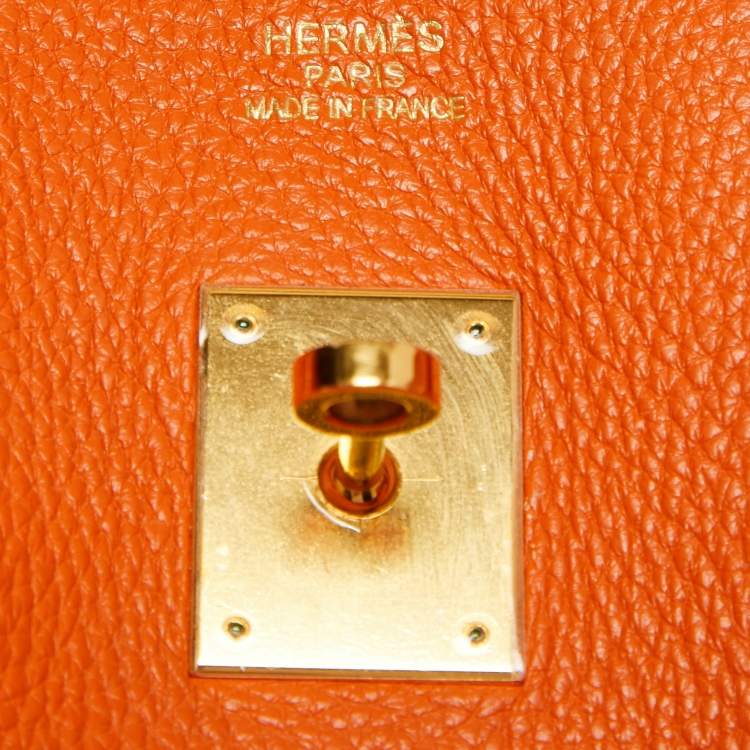 Pre Owned Hermes Orange Clemence Leather Gold Finish Birkin 35 Bag