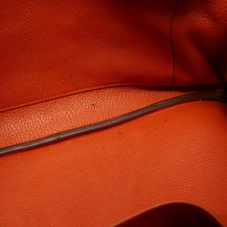 Pre Owned Hermes Orange Clemence Leather Gold Finish Birkin 35 Bag