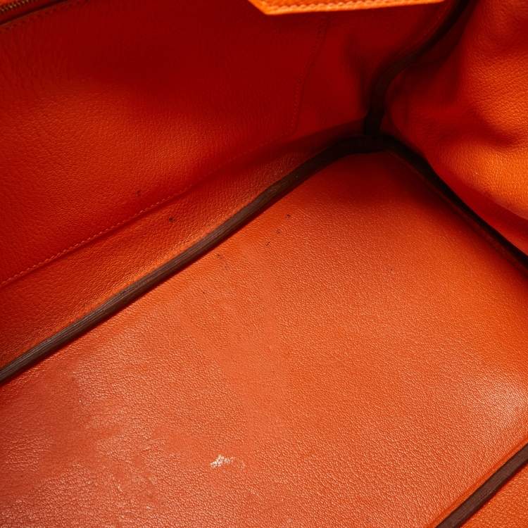Pre Owned Hermes Orange Clemence Leather Gold Finish Birkin 35 Bag