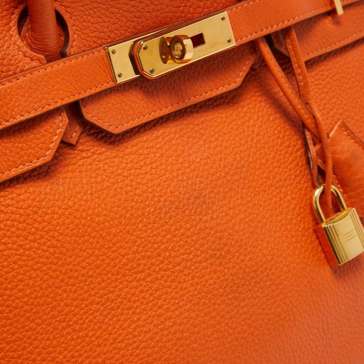 Pre Owned Hermes Orange Clemence Leather Gold Finish Birkin 35 Bag