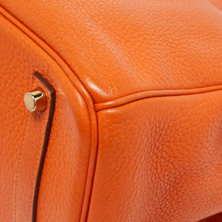 Pre Owned Hermes Orange Clemence Leather Gold Finish Birkin 35 Bag