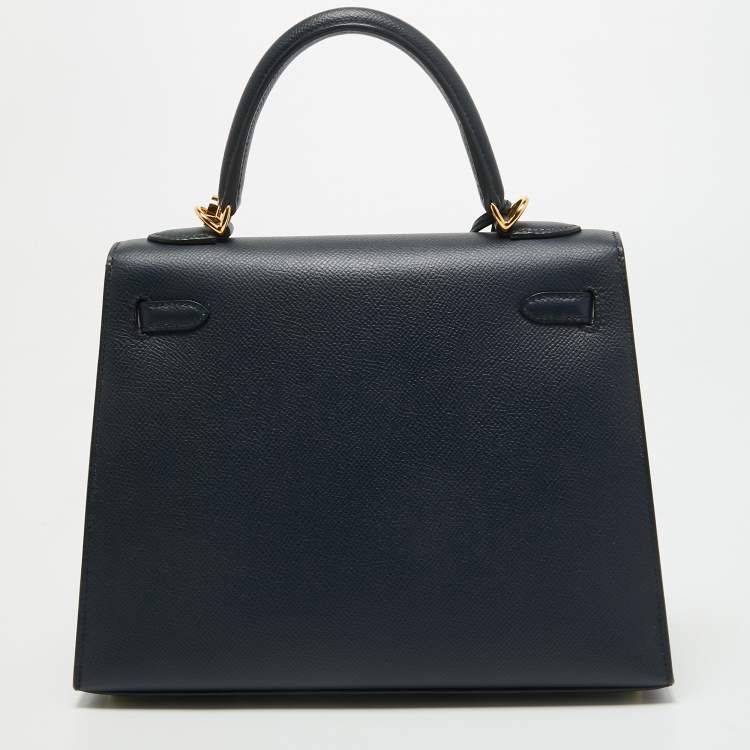 Pre Owned Hermes Blue Nuit Epsom Leather Gold Finish Kelly Sellier 25  Bag