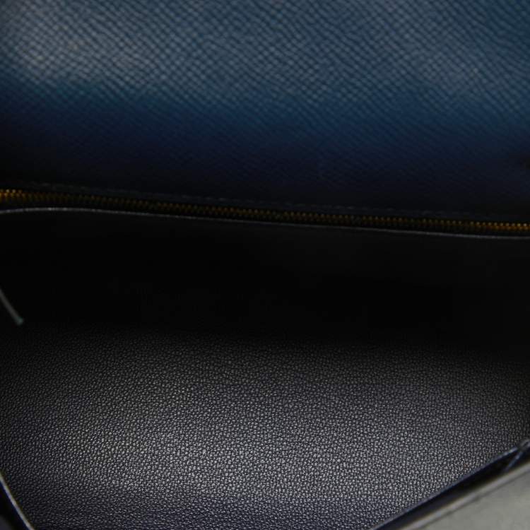Pre Owned Hermes Blue Nuit Epsom Leather Gold Finish Kelly Sellier 25  Bag