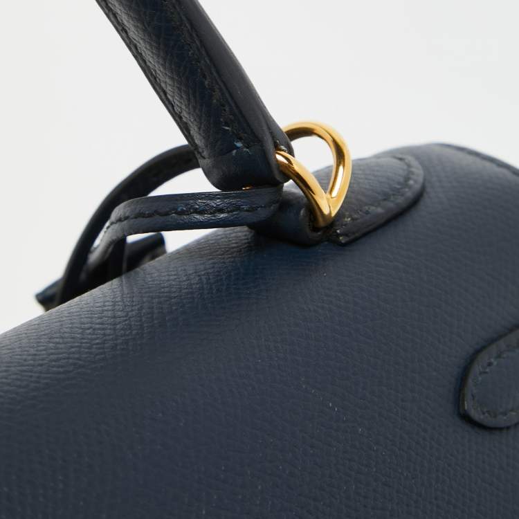 Pre Owned Hermes Blue Nuit Epsom Leather Gold Finish Kelly Sellier 25  Bag