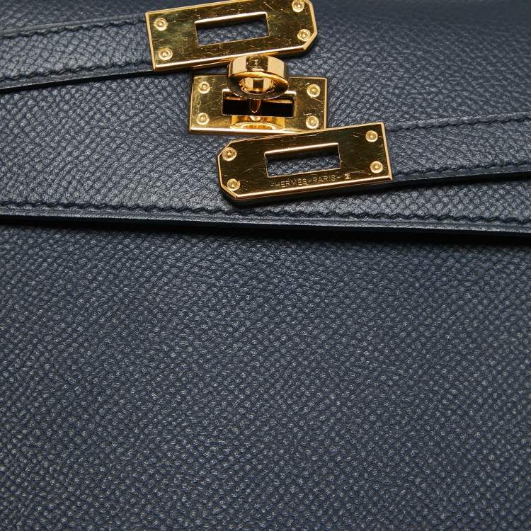 Pre Owned Hermes Blue Nuit Epsom Leather Gold Finish Kelly Sellier 25  Bag