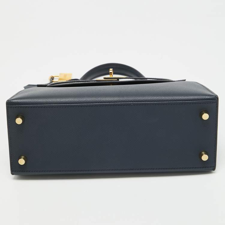 Pre Owned Hermes Blue Nuit Epsom Leather Gold Finish Kelly Sellier 25  Bag