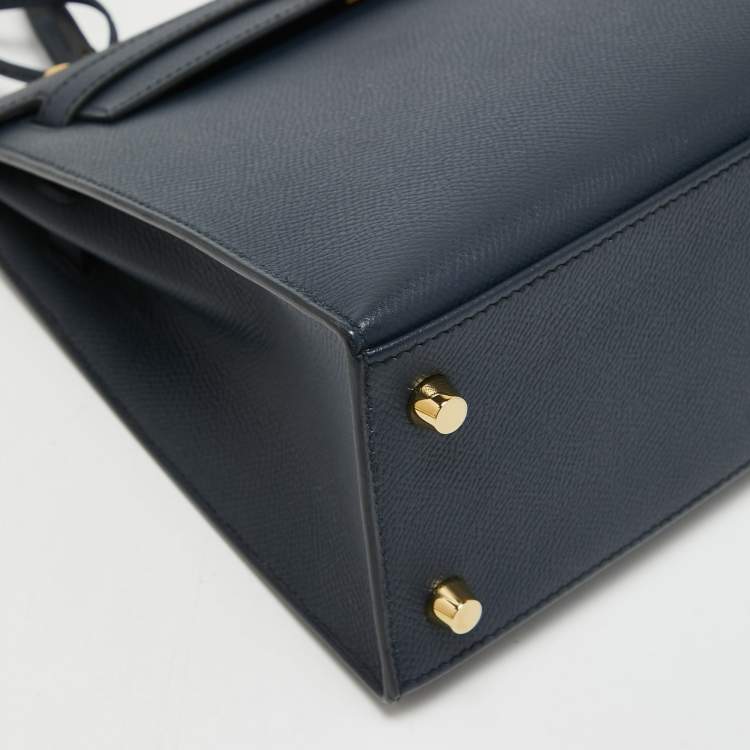 Pre Owned Hermes Blue Nuit Epsom Leather Gold Finish Kelly Sellier 25  Bag
