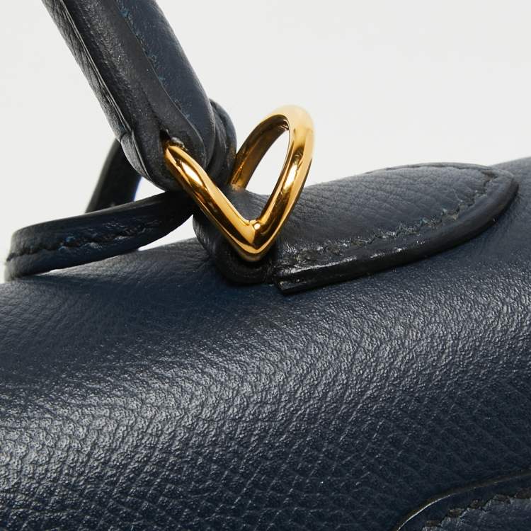 Pre Owned Hermes Blue Nuit Epsom Leather Gold Finish Kelly Sellier 25  Bag