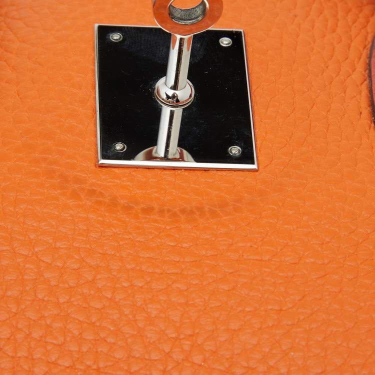 Pre Owned Hermes Orange/Etain/Sanguine Clemence Leather Palladium Finish Birkin 30 Bag