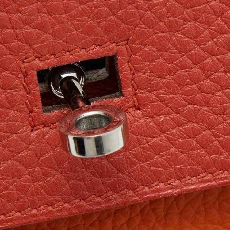 Pre Owned Hermes Orange/Etain/Sanguine Clemence Leather Palladium Finish Birkin 30 Bag