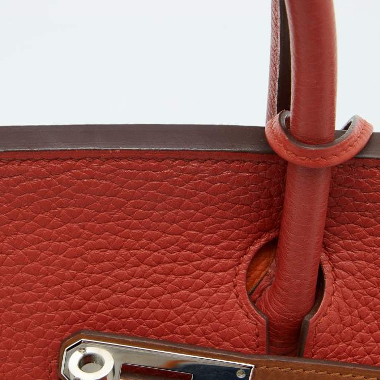 Pre Owned Hermes Orange/Etain/Sanguine Clemence Leather Palladium Finish Birkin 30 Bag