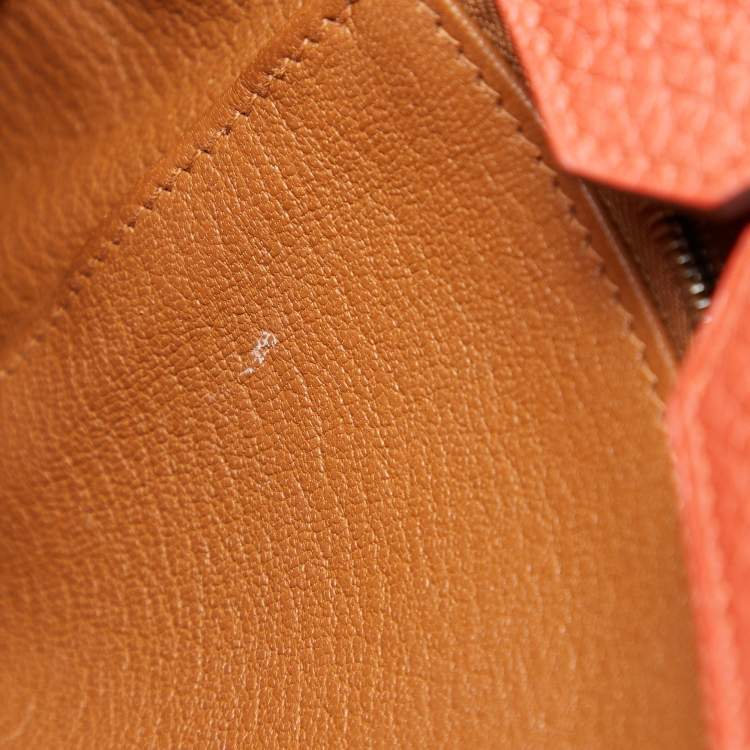 Pre Owned Hermes Orange/Etain/Sanguine Clemence Leather Palladium Finish Birkin 30 Bag