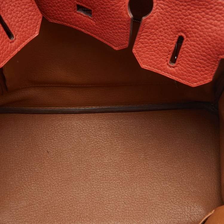 Pre Owned Hermes Orange/Etain/Sanguine Clemence Leather Palladium Finish Birkin 30 Bag