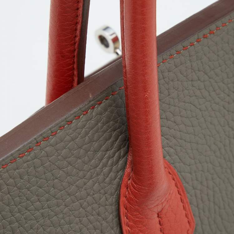 Pre Owned Hermes Orange/Etain/Sanguine Clemence Leather Palladium Finish Birkin 30 Bag