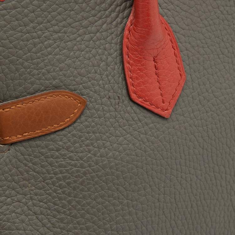 Pre Owned Hermes Orange/Etain/Sanguine Clemence Leather Palladium Finish Birkin 30 Bag