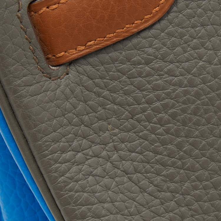 Pre Owned Hermes Orange/Etain/Sanguine Clemence Leather Palladium Finish Birkin 30 Bag