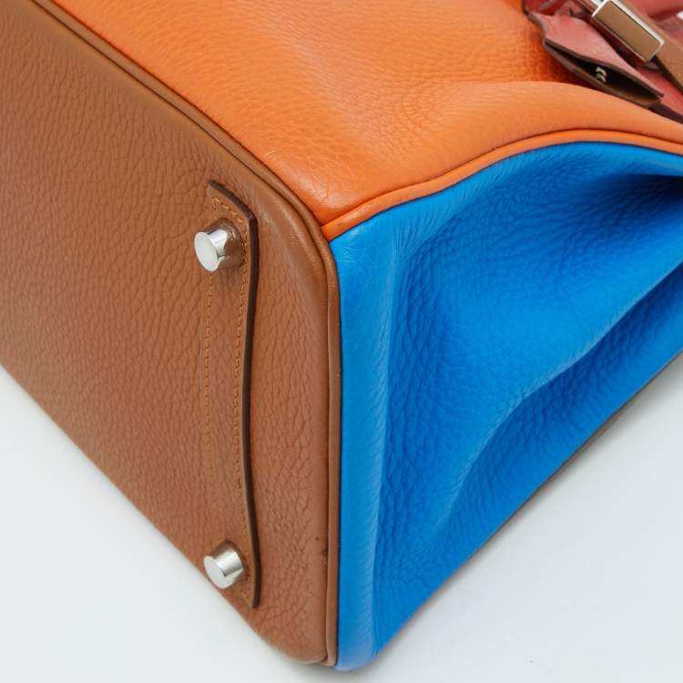 Pre Owned Hermes Orange/Etain/Sanguine Clemence Leather Palladium Finish Birkin 30 Bag