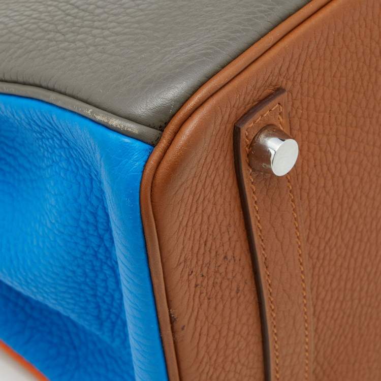 Pre Owned Hermes Orange/Etain/Sanguine Clemence Leather Palladium Finish Birkin 30 Bag