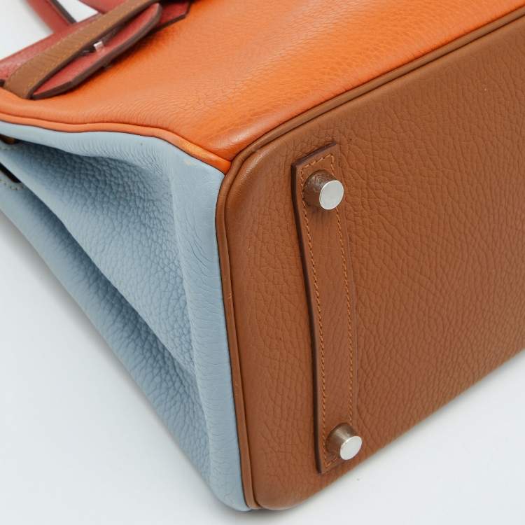 Pre Owned Hermes Orange/Etain/Sanguine Clemence Leather Palladium Finish Birkin 30 Bag