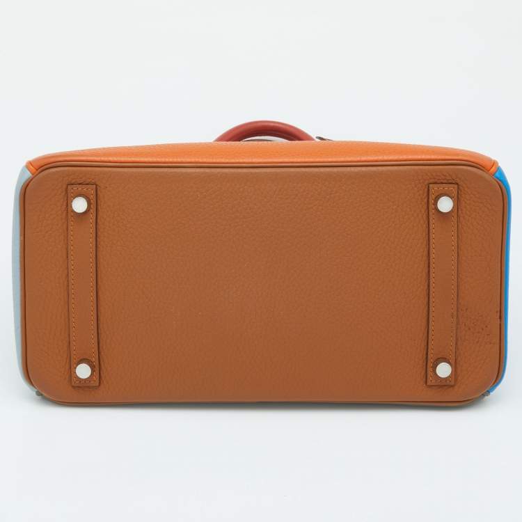 Pre Owned Hermes Orange/Etain/Sanguine Clemence Leather Palladium Finish Birkin 30 Bag