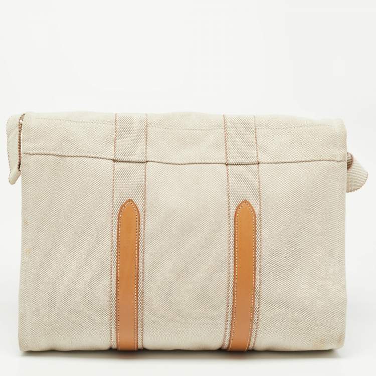 Pre Owned Hermes Beige/Natural Canvas and Leather Diaper Messenger Bag