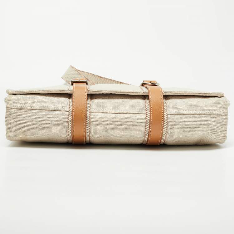 Pre Owned Hermes Beige/Natural Canvas and Leather Diaper Messenger Bag