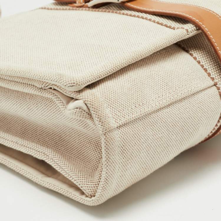 Pre Owned Hermes Beige/Natural Canvas and Leather Diaper Messenger Bag